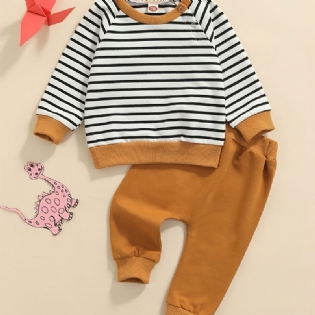 2 Stk Baby Stribet Sweatshirt & Ensfarvede Bukser Sæt