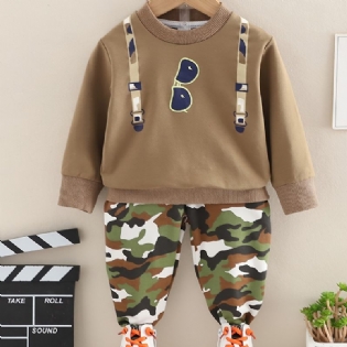 2 Stk Babystrop Solbriller Print Pullover Rundhalset Langærmet Sweatshirt & Camouflagebuksesæt Til Drenge