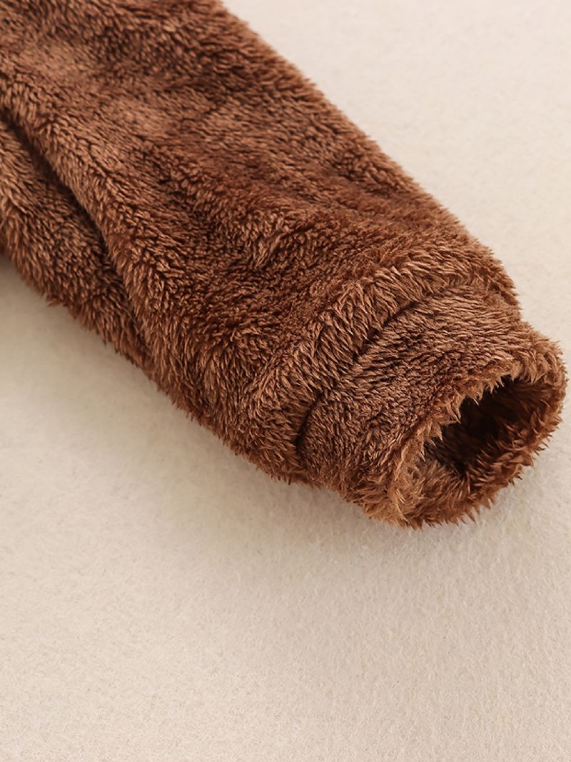 2 Stk Drenge Afslappet Sød Termisk Fleece Solid Hættetrøje Og Bukser Til Vinter