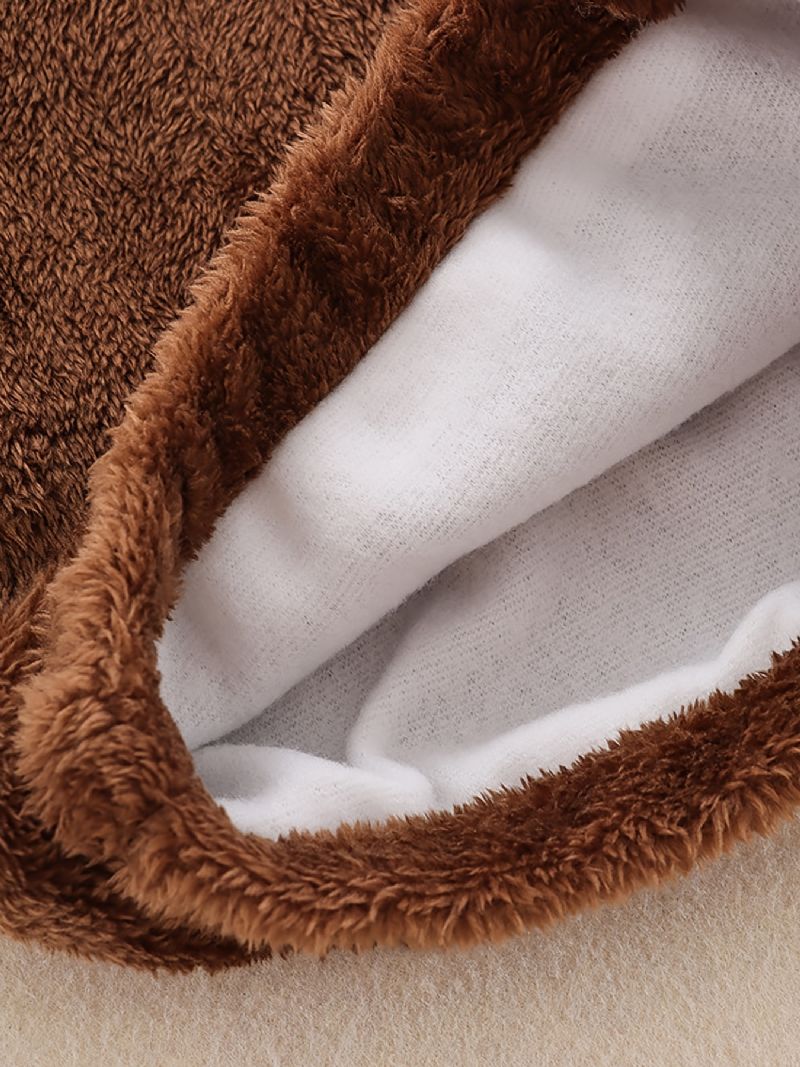 2 Stk Drenge Afslappet Sød Termisk Fleece Solid Hættetrøje Og Bukser Til Vinter