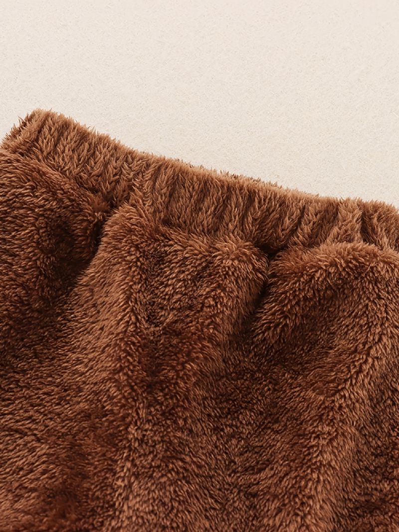 2 Stk Drenge Afslappet Sød Termisk Fleece Solid Hættetrøje Og Bukser Til Vinter