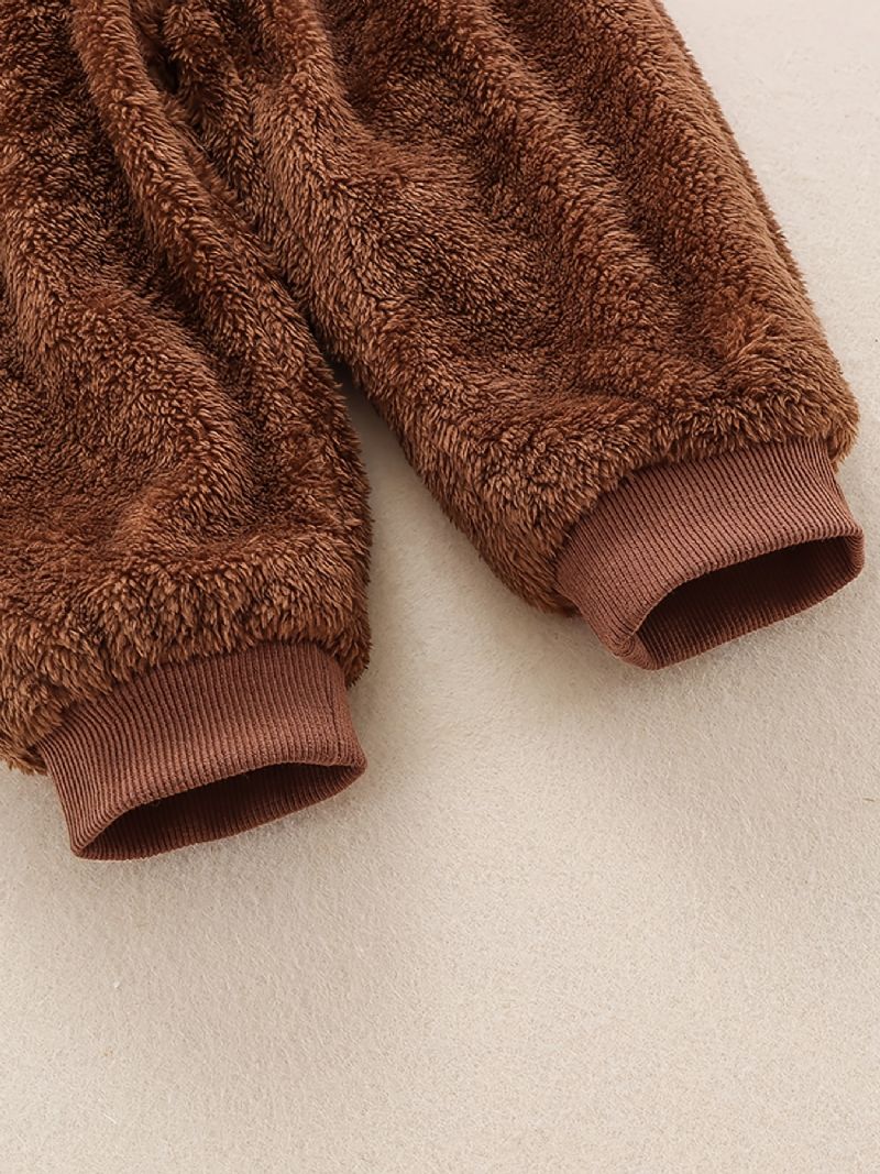 2 Stk Drenge Afslappet Sød Termisk Fleece Solid Hættetrøje Og Bukser Til Vinter