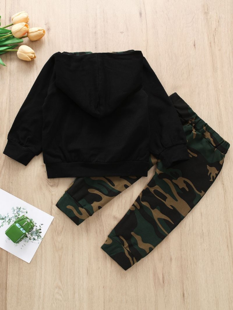 2 Stk Drenge Casual Camo Print Hætte Langærmede Bukser Sæt