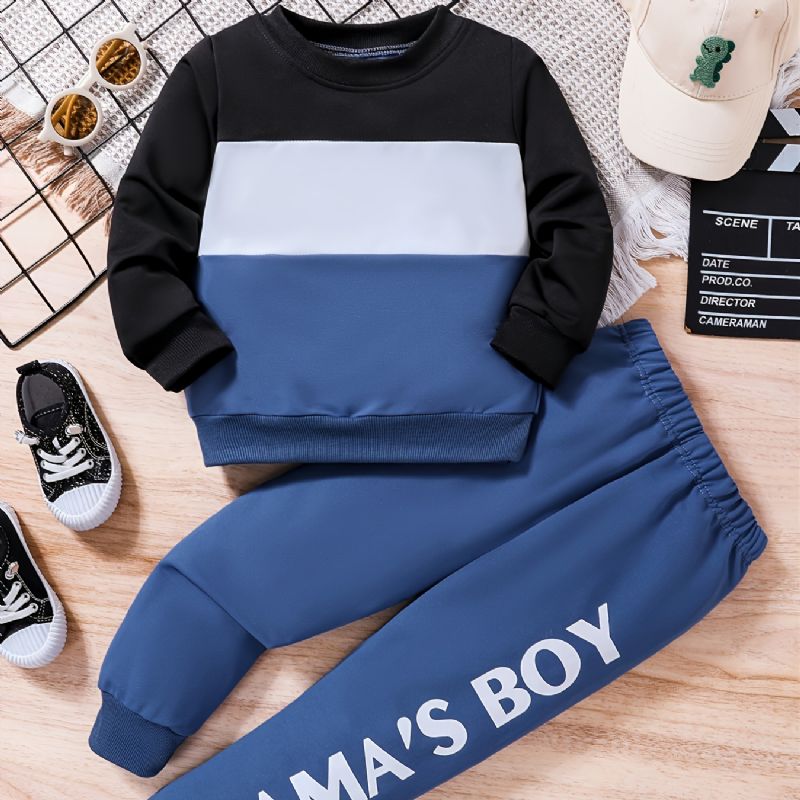 2 Stk Drenge Causal Active Sæt Med Farveblok Trøje Sweatshirt & Letter Print Sweatpants Til Vinter