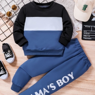 2 Stk Drenge Causal Active Sæt Med Farveblok Trøje Sweatshirt & Letter Print Sweatpants Til Vinter