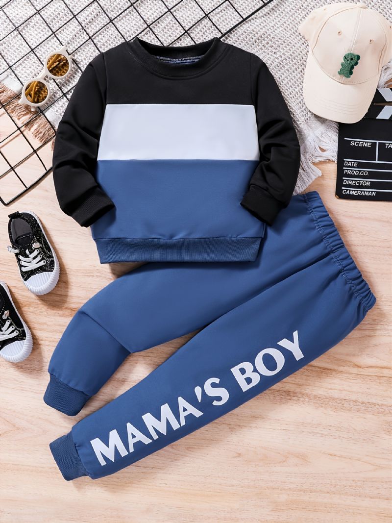 2 Stk Drenge Causal Active Sæt Med Farveblok Trøje Sweatshirt & Letter Print Sweatpants Til Vinter