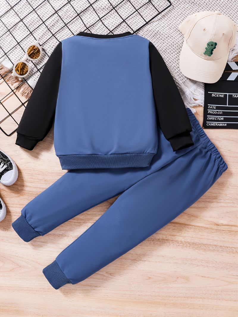 2 Stk Drenge Causal Active Sæt Med Farveblok Trøje Sweatshirt & Letter Print Sweatpants Til Vinter