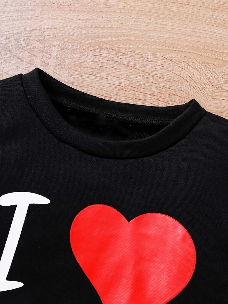2 Stk Drenge Causal Active Sæt Med I Love Papa Print Pullover Sweatshirt & Sweatpants Til Vinter