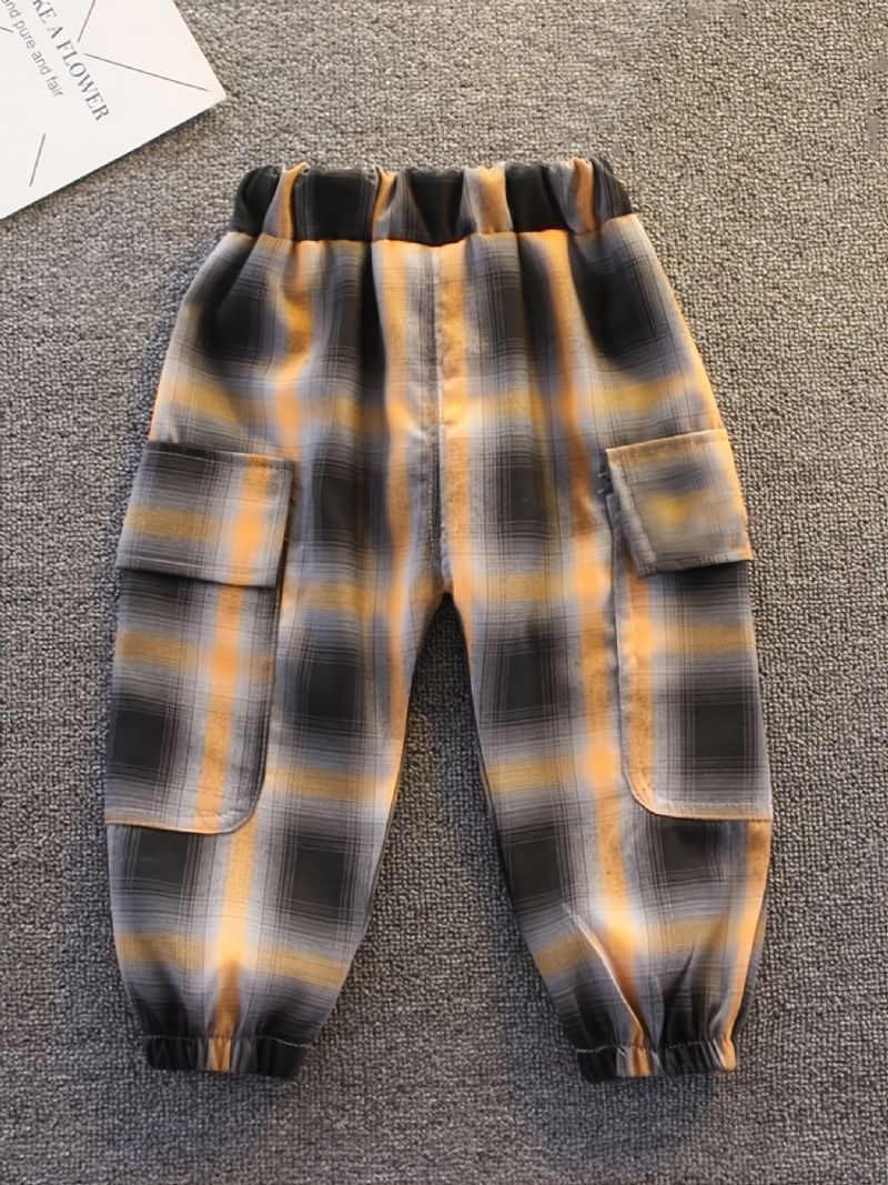 2 Stk Drenge Hætte Langærmet Plaid Sweatshirt Sæt