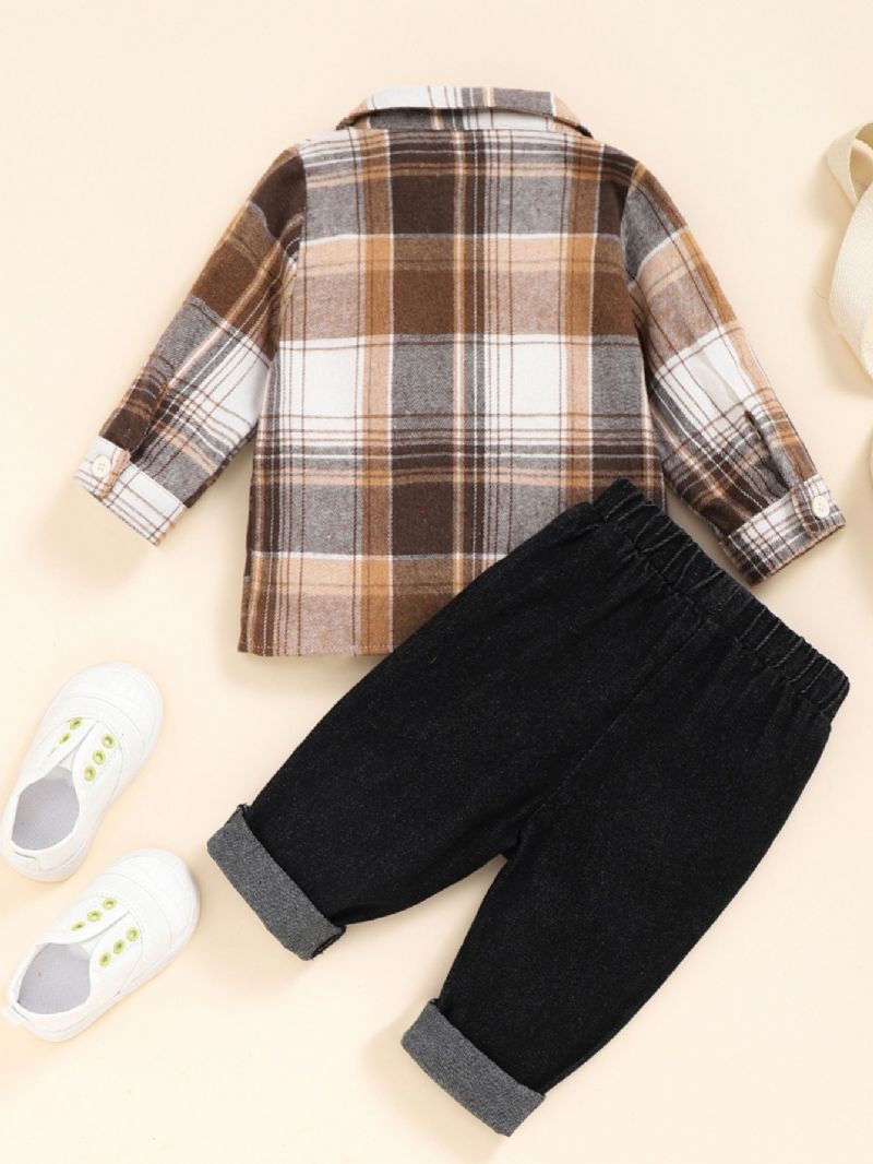 2 Stk Drenge Plaid Skjorte & Rippede Denim Jeans