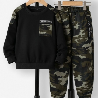 2 Stk Drenge Rund Hals Langærmet Camo Sweatsuit Sæt