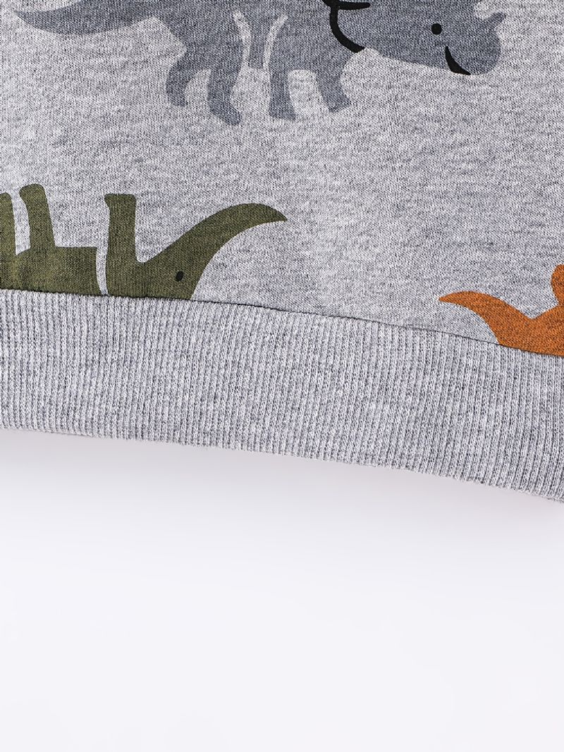 2 Stk Drenge Sød Dinosaur Tegneserie Print Langærmet Hættetrøje Sweatshirt Top Elastiske Taljebukser Sæt Tøj