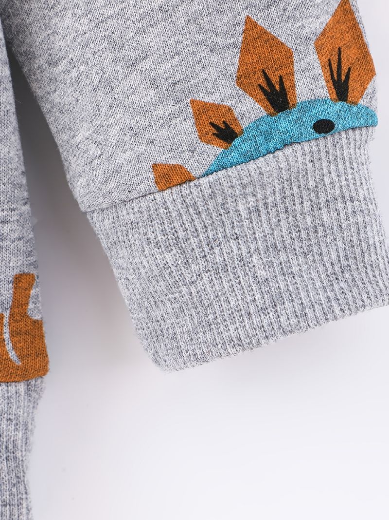 2 Stk Drenge Sød Dinosaur Tegneserie Print Langærmet Hættetrøje Sweatshirt Top Elastiske Taljebukser Sæt Tøj