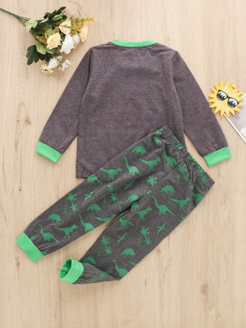 2 Stk Drengetøj Grønt Dinosaur Print Langærmet Casual Sæt