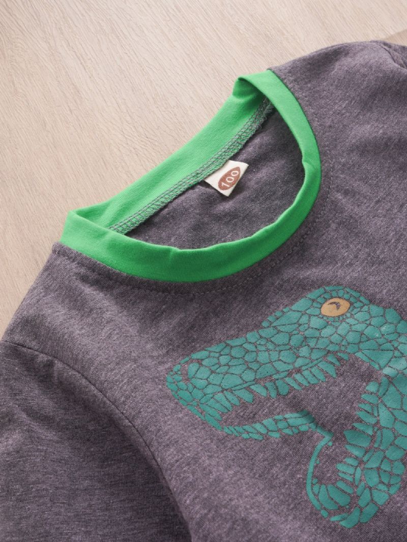 2 Stk Drengetøj Grønt Dinosaur Print Langærmet Casual Sæt