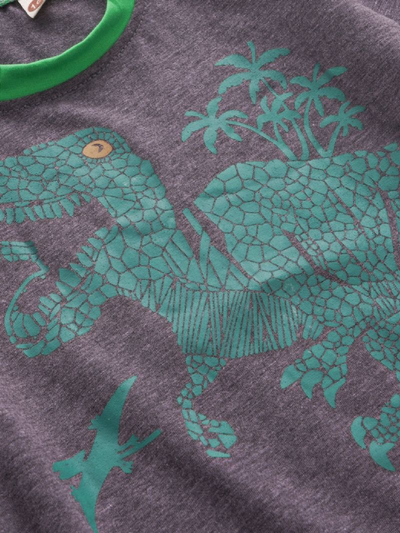 2 Stk Drengetøj Grønt Dinosaur Print Langærmet Casual Sæt