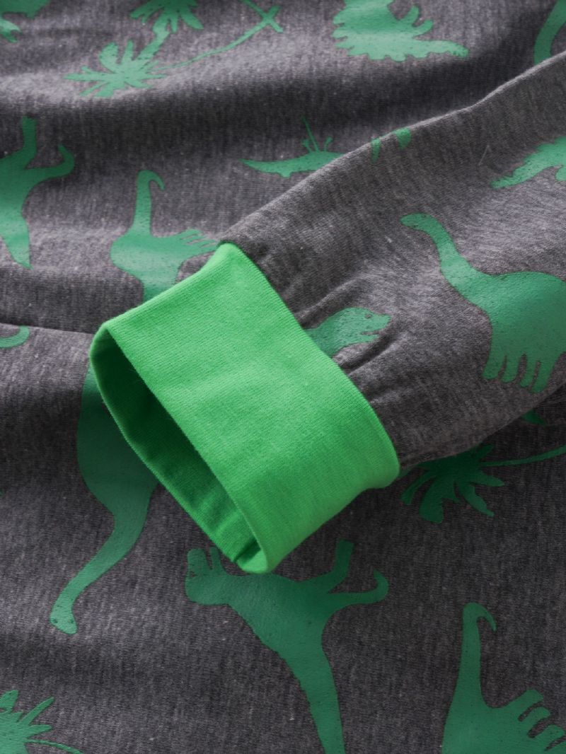 2 Stk Drengetøj Grønt Dinosaur Print Langærmet Casual Sæt