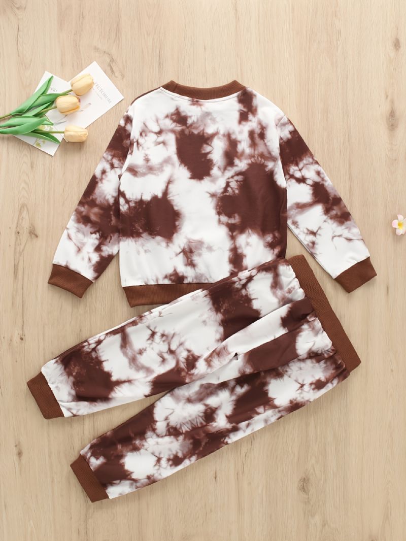 2 Stk Efterår Vinter Drenge Bindefarve Print Rund Hals Langærmede Sweatshirt Bukser Sæt