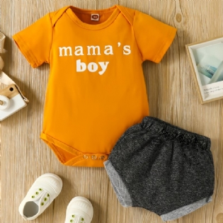 2 Stk Mama's Drenge Letter Print Kortærmet T-shirt Flæse Shorts Baby Sæt