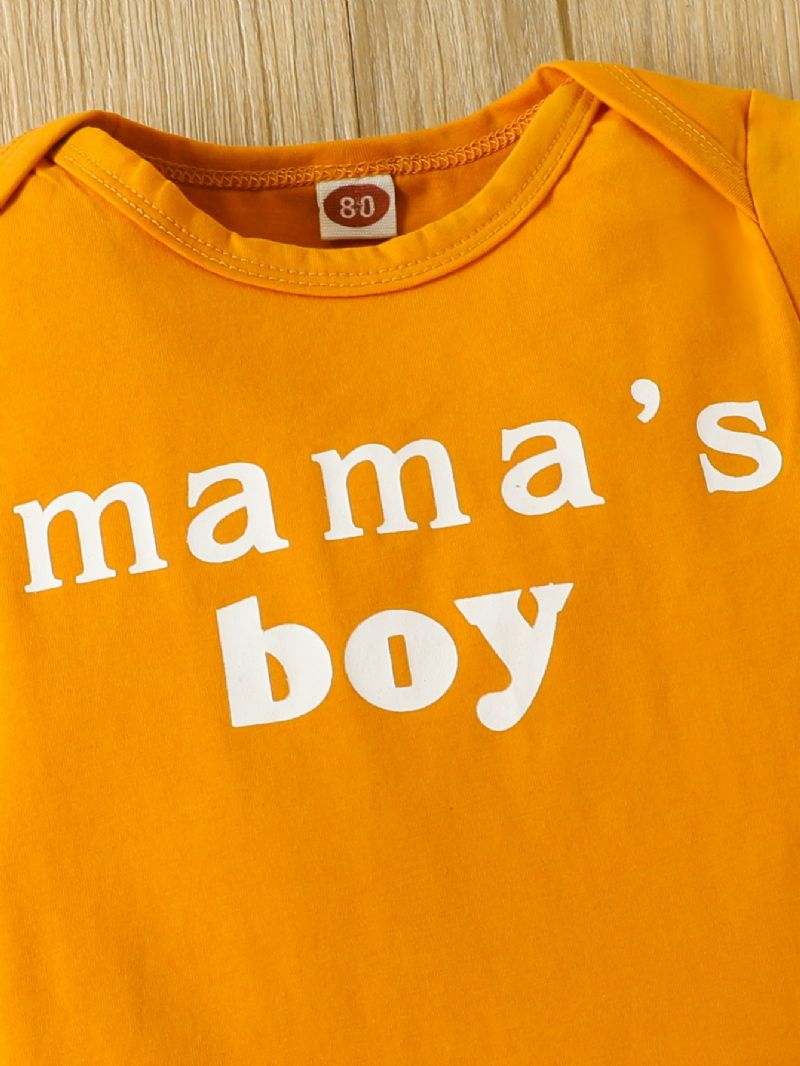 2 Stk Mama's Drenge Letter Print Kortærmet T-shirt Flæse Shorts Baby Sæt