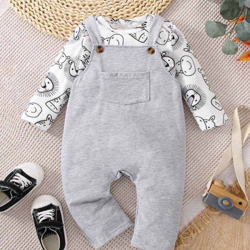 2 Stk Småbørn Baby Tegneserie Dyretryk Langærmet Romper & Overalls Sæt Til Piger Drenge