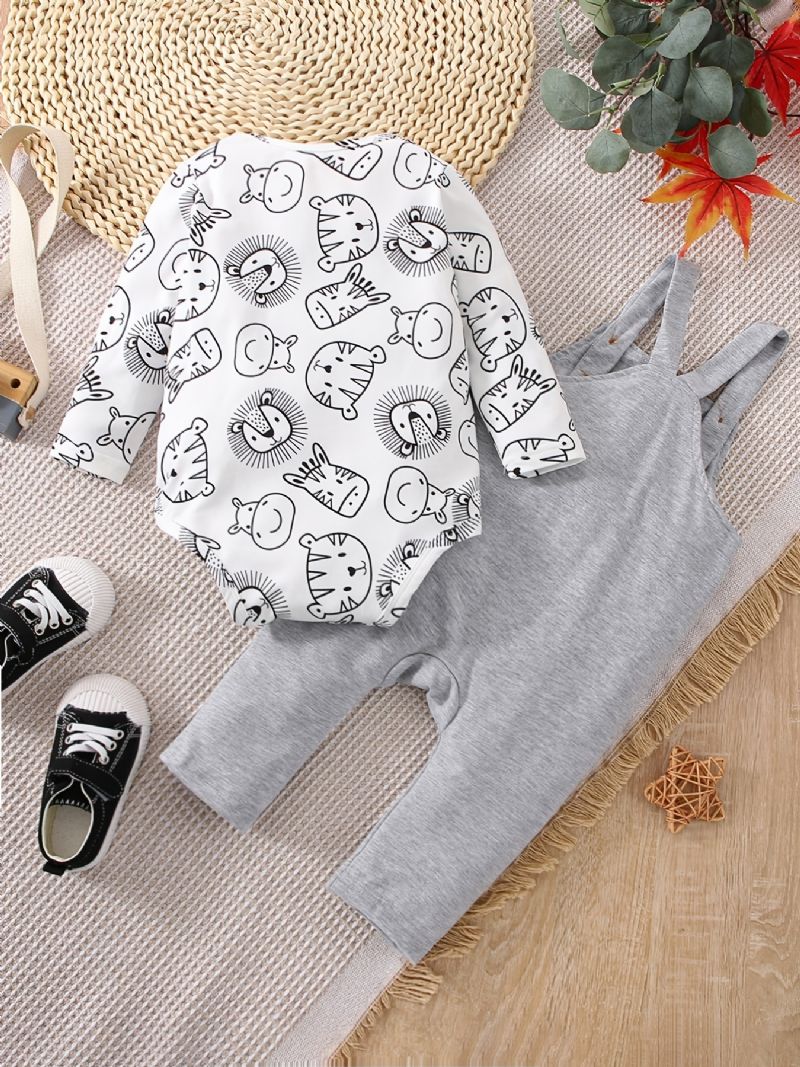 2 Stk Småbørn Baby Tegneserie Dyretryk Langærmet Romper & Overalls Sæt Til Piger Drenge