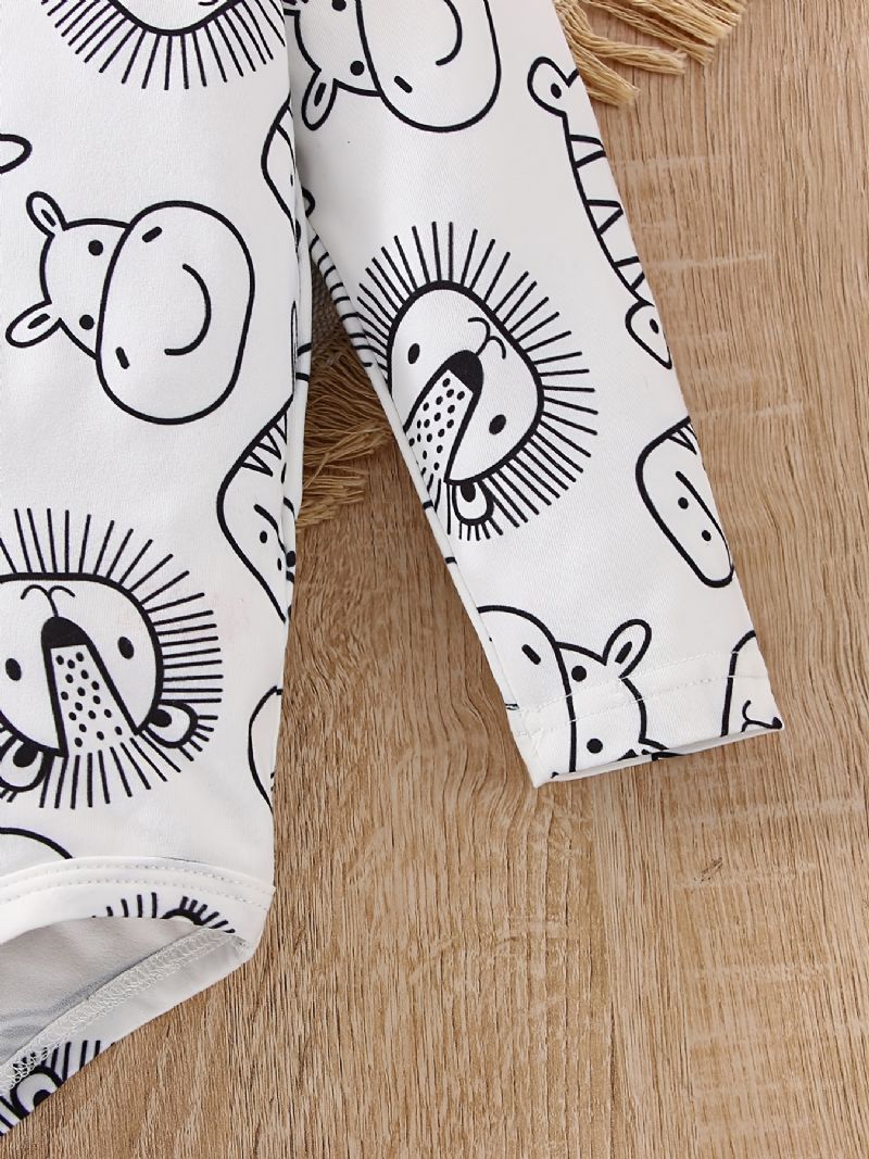 2 Stk Småbørn Baby Tegneserie Dyretryk Langærmet Romper & Overalls Sæt Til Piger Drenge