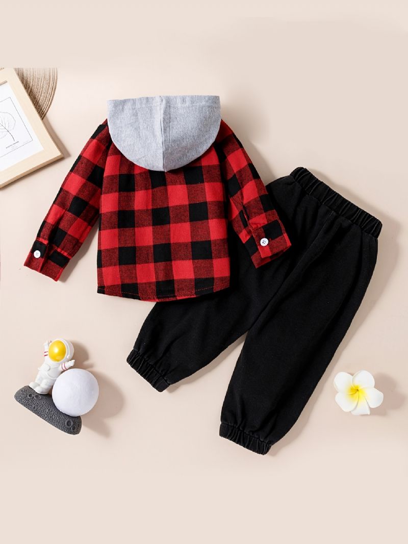 2 Stk Termisk Plaid Hætteskjorte Til Drenge & Denim Jeans Casual Vintage Langærmet Sæt Til Vinter