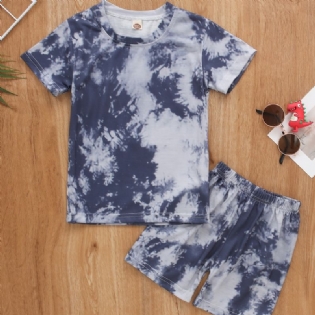 2 Stk. Toddler Baby Drenge & Piger Outfits Tie Dye Kortærmet Skjorte Top & Shorts Tøjsæt