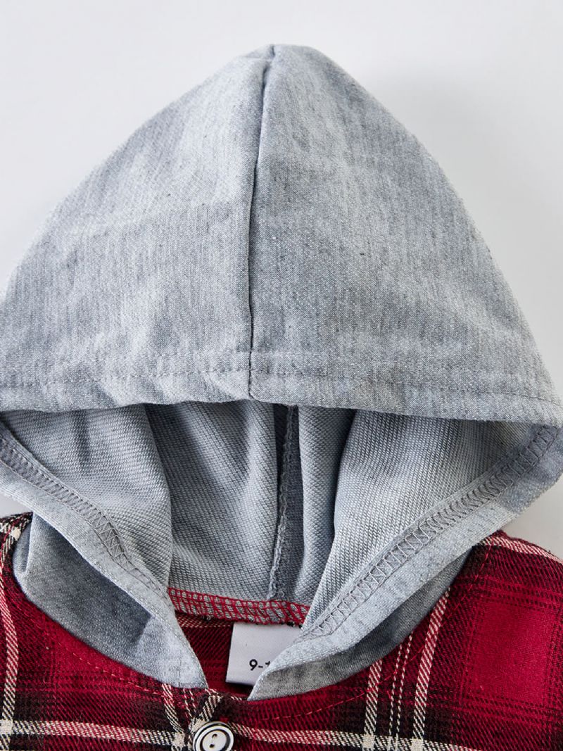 2 Stk. Toddler Drenge Plaid Hættetrøje & Ensfarvede Bukser