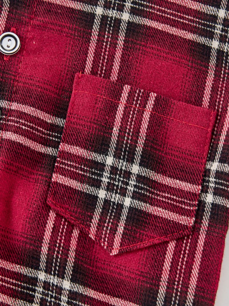 2 Stk. Toddler Drenge Plaid Hættetrøje & Ensfarvede Bukser
