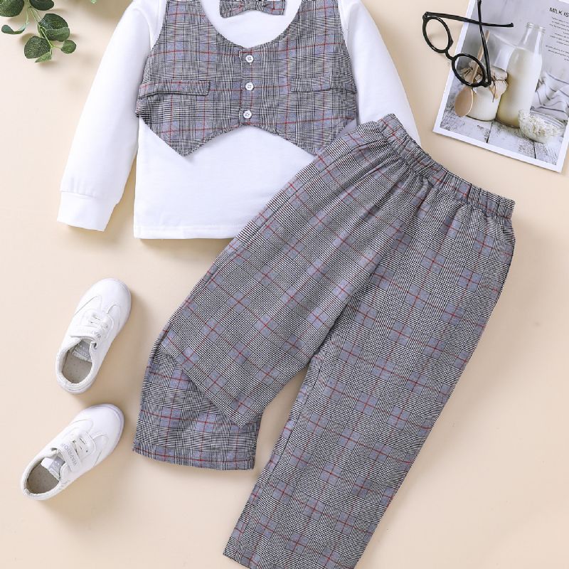 2stk Drenge Gingham Bow Sleeve Top & Bukser Sæt