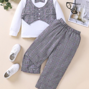 2stk Drenge Gingham Bow Sleeve Top & Bukser Sæt