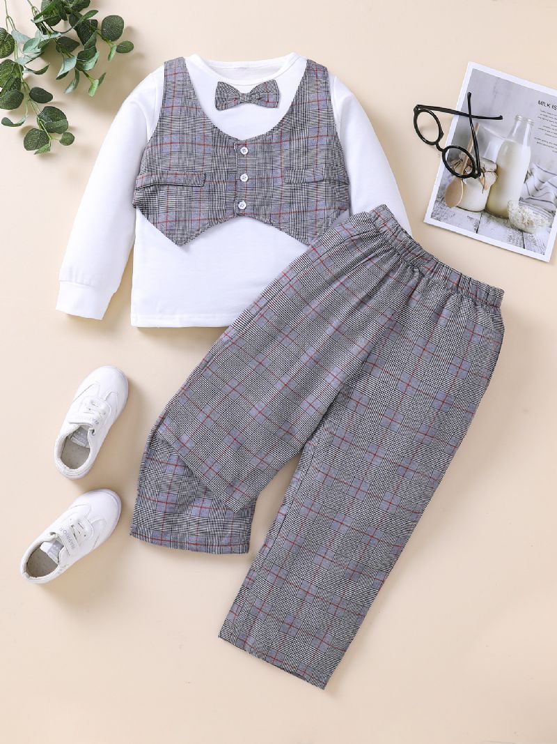 2stk Drenge Gingham Bow Sleeve Top & Bukser Sæt