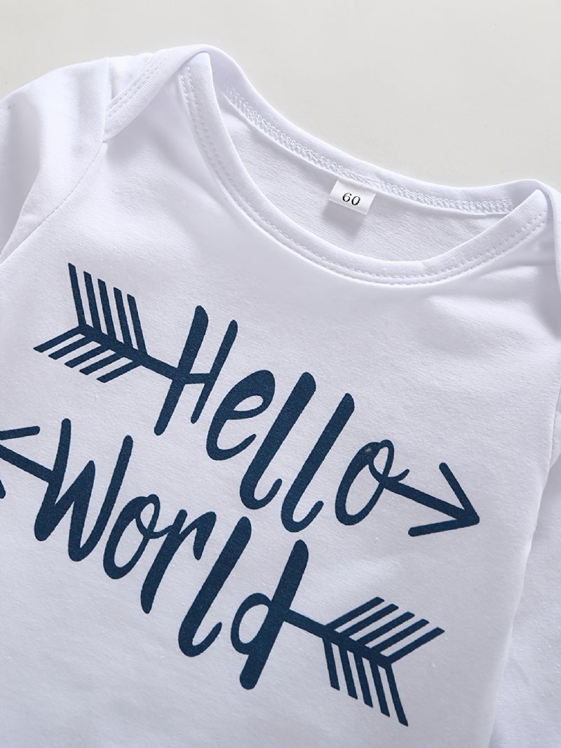 3 Stk Baby Drenge Hello World Letter Print Onesie Top Stribede Bukser Med Hatte Sæt Tøj