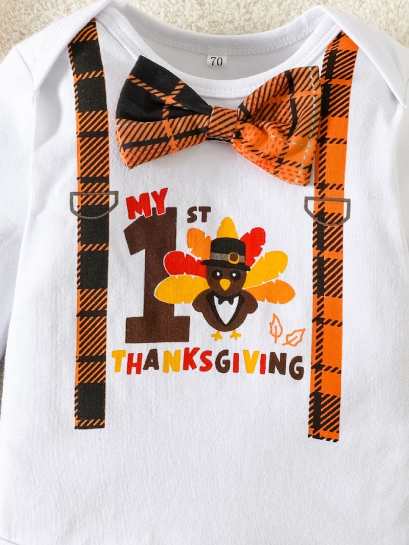 3 Stk Baby Drenge Langærmet Thanksgiving Romper Plaid Bukser Med Hat