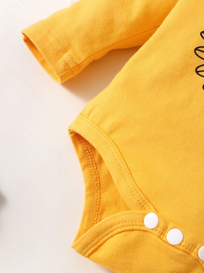 3 Stk Baby Drenge Romper Sæt Med Tegneserie Løve Print Sød Afslappet Rund Hals Langærmet Trøje & Bukser & Hatte Til Vinter