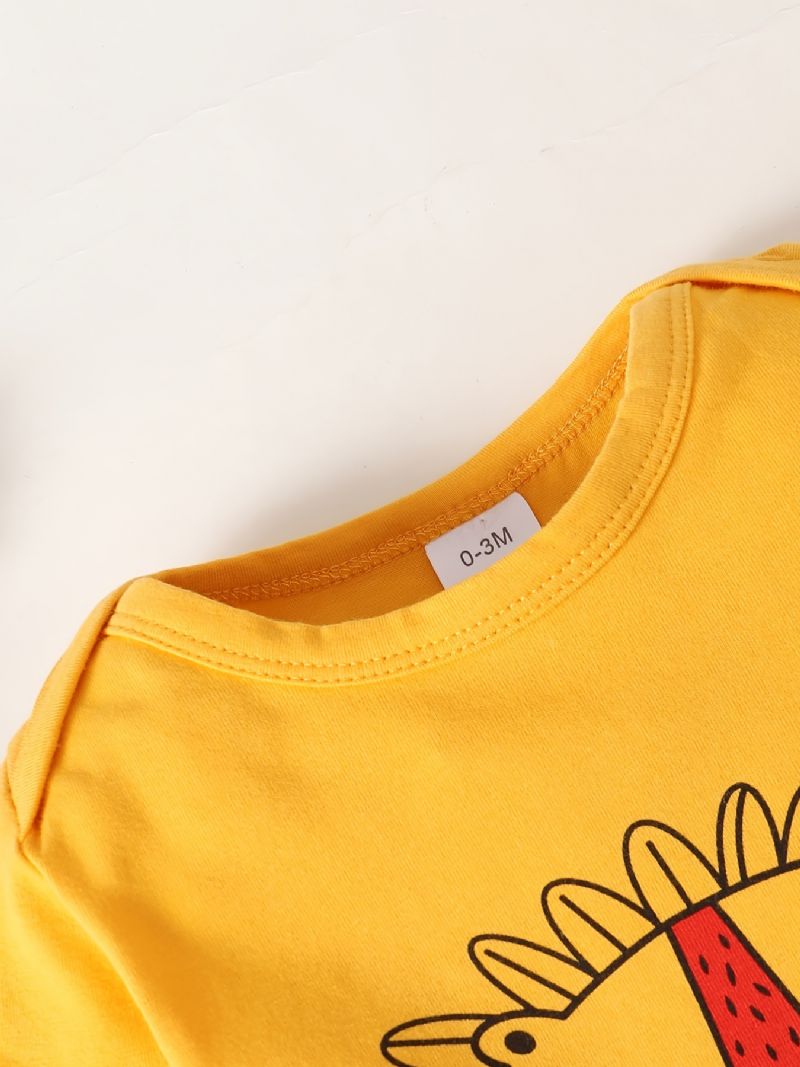 3 Stk Baby Drenge Romper Sæt Med Tegneserie Løve Print Sød Afslappet Rund Hals Langærmet Trøje & Bukser & Hatte Til Vinter