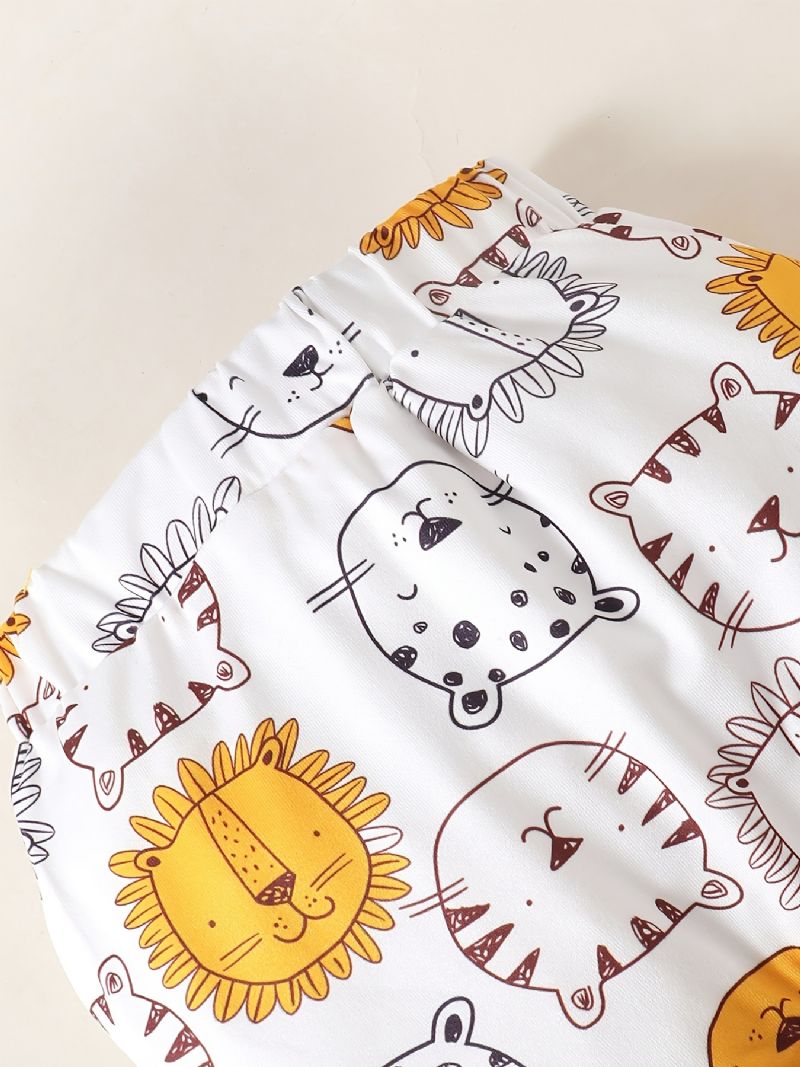 3 Stk Baby Drenge Romper Sæt Med Tegneserie Løve Print Sød Afslappet Rund Hals Langærmet Trøje & Bukser & Hatte Til Vinter