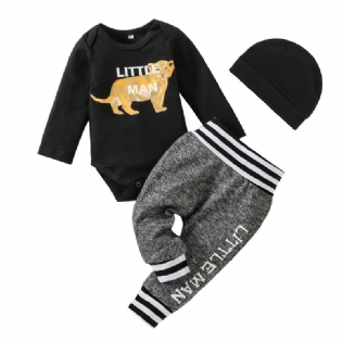 3 Stk Newborn Baby Drenge Animal Print Langærmet Romper & Bukser & Hatte Sæt