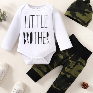 3 Stk Newborn Baby Letter Print Langærmede Rompers & Camo Bukser & Hatte Til Drenge Sæt