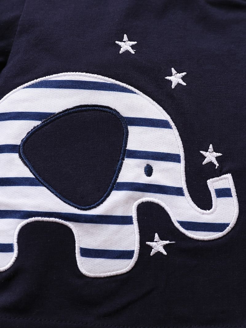 3 Stk. Spædbørn Småbørn Langærmet Elefant Broderet Pullover Top & Stribede Bukser & Hatte Sæt Til Baby Piger Drenge Børn Tøj