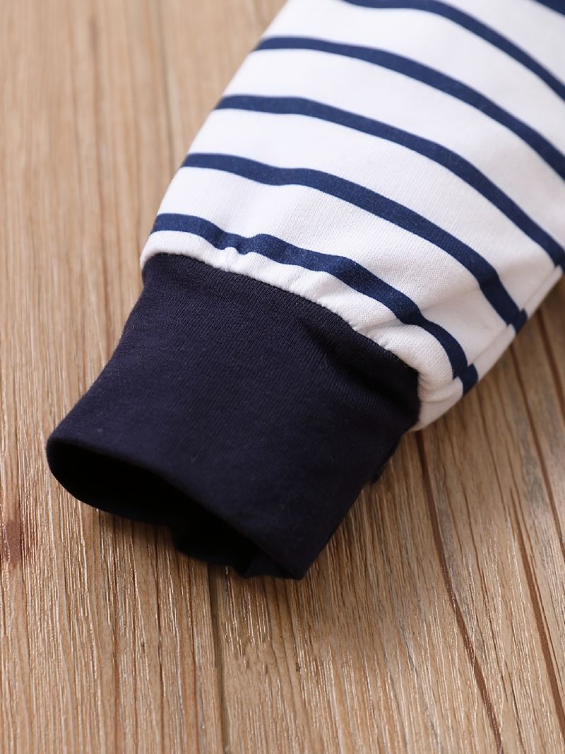 3 Stk. Spædbørn Småbørn Langærmet Elefant Broderet Pullover Top & Stribede Bukser & Hatte Sæt Til Baby Piger Drenge Børn Tøj