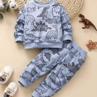 Baby Drenge Afslappet Sødt Sæt Med Tegneserie Dinosaur Print Sweatshirt Og Joggingbukser