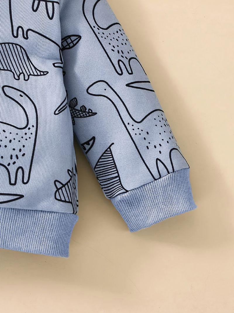 Baby Drenge Afslappet Sødt Sæt Med Tegneserie Dinosaur Print Sweatshirt Og Joggingbukser