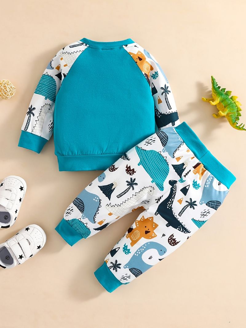 Baby Drenge Animal Tegneserie Print Langærmet Rund Hals Sweatshirt & Bukser Sæt