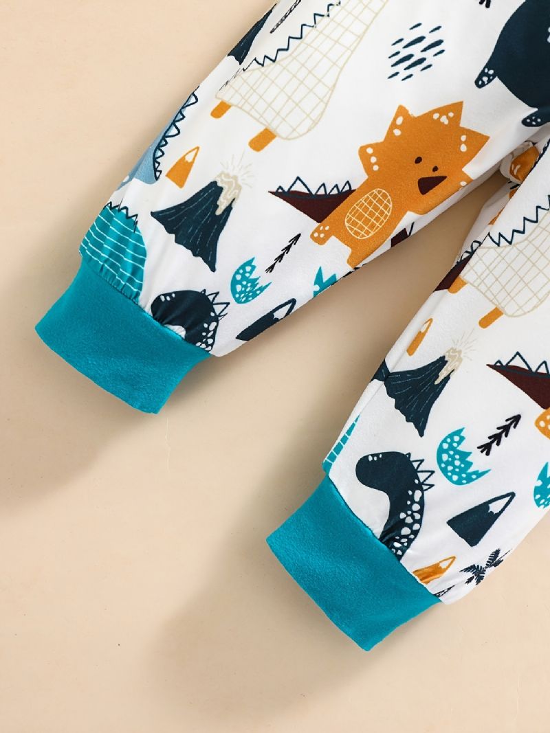 Baby Drenge Animal Tegneserie Print Langærmet Rund Hals Sweatshirt & Bukser Sæt