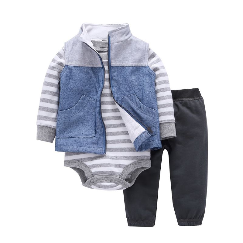 Baby-drenge Bodysuit & Bukser & Vest Sæt Til Efterår Vinter Ny