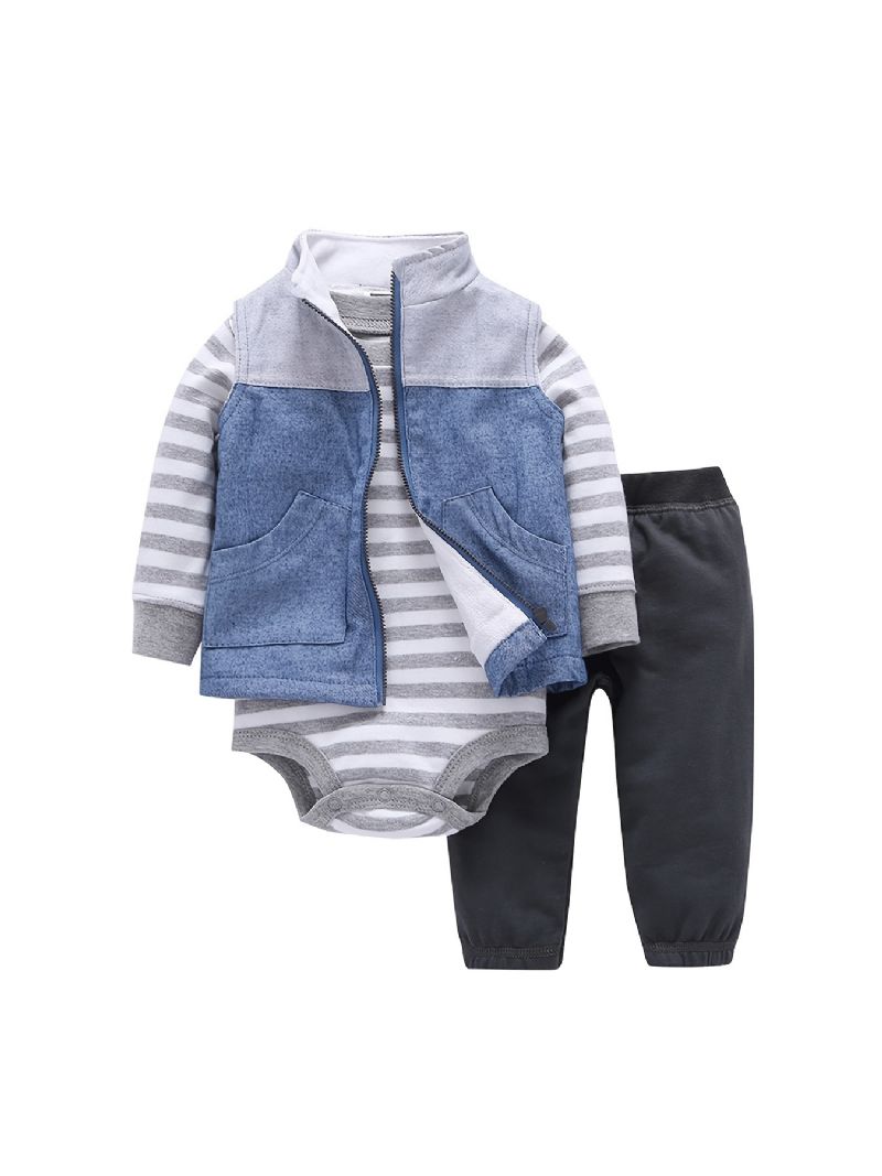 Baby-drenge Bodysuit & Bukser & Vest Sæt Til Efterår Vinter Ny