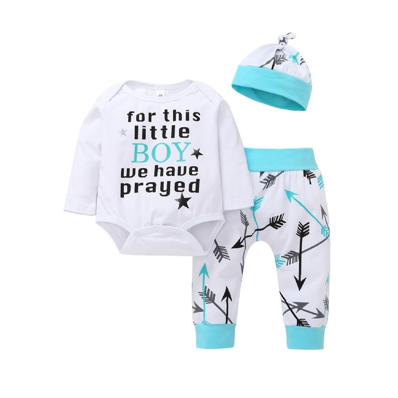 Baby Drenge Bodysuit & Matchende Bukser & Hatte Sæt